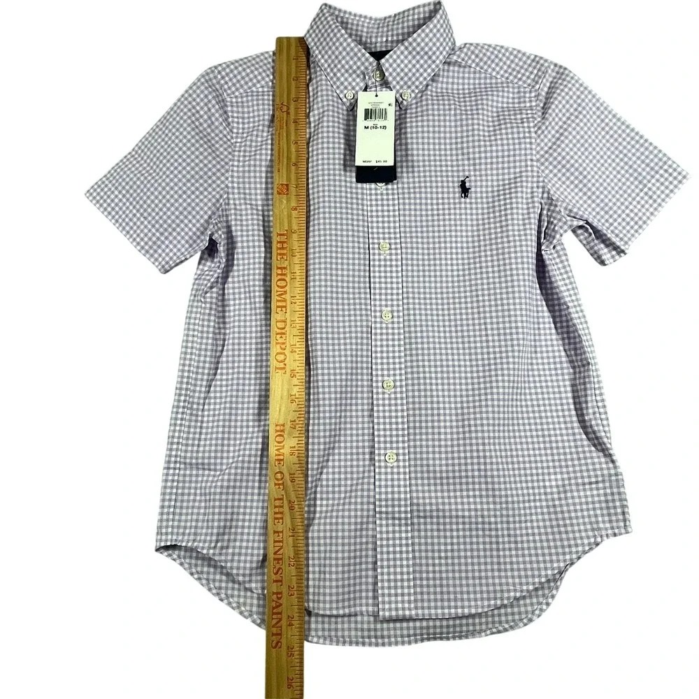Ralph Lauren Natural Stretch Button Down Boy's‎ M (10-12) Gingham Check *Flaw